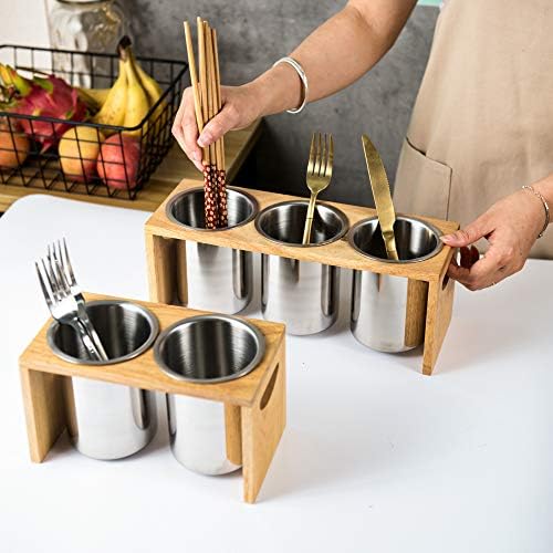 IMEEA Silverware Caddy Flatware Носителот Нерѓосувачки Челик Прибор Caddy Организатор Со Дрво База За Countertop Партии Кујна