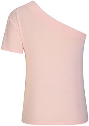 Женски секси едниот рамо врвови со кратки ракави обични блузи Елегантна летна цврста обична кошули тенок вклопна основна маичка кошула