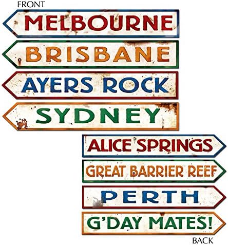 Beistle 4 Piece Australian Outback Road Street Sign Cut g’day Mate Wall Decorations, 3,75 x 23,75, повеќебојни