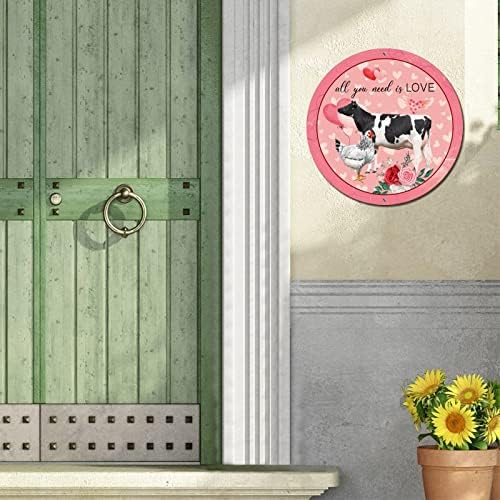 Тркалезен метален калај знак Плакета Денот на вineубените сè што ви треба е loveубов фарма животинска крава класична wallидна врата