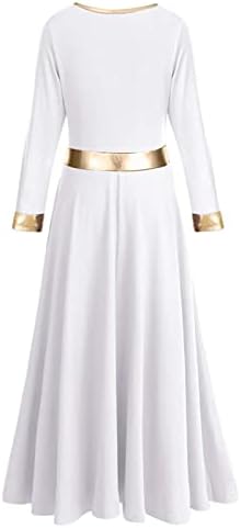 Девојки за девојки од елидор, париз танц фустан со долг ракав лабав вклопат литургиско обожавање костум металик злато црква облечена