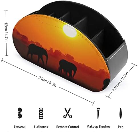 Африкански слонови на држач за далечински управувач на зајдисонце со 5 оддели PU кожа Мултифункционално складирање Caddy Desktop