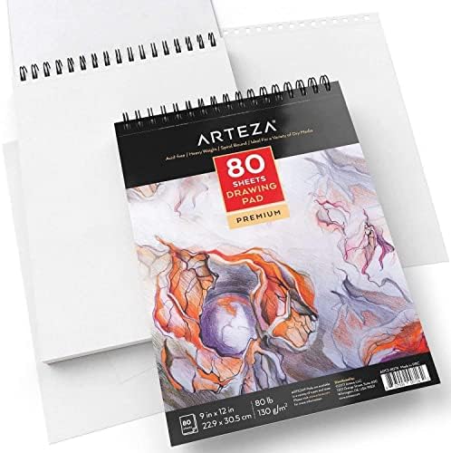 Подлога за цртање Arteza 9x12, пакет од 2, 160 листови и реални пенкала за четки, сет од 12, цветни тонови, мешавини со акварел и 1 четка за вода,