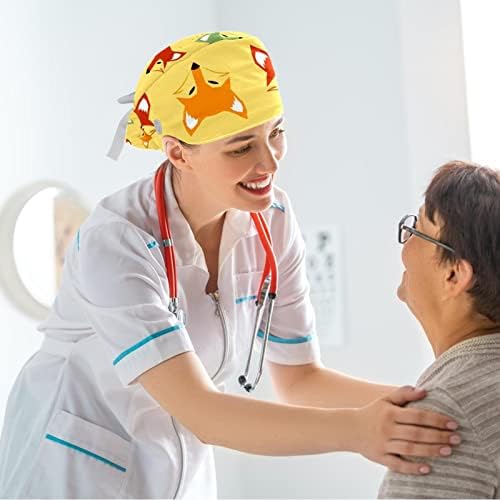 Медицинска медицинска сестра капачиња жени долга коса, шарена лисица прилагодлива работна капа со копче и лак за коса